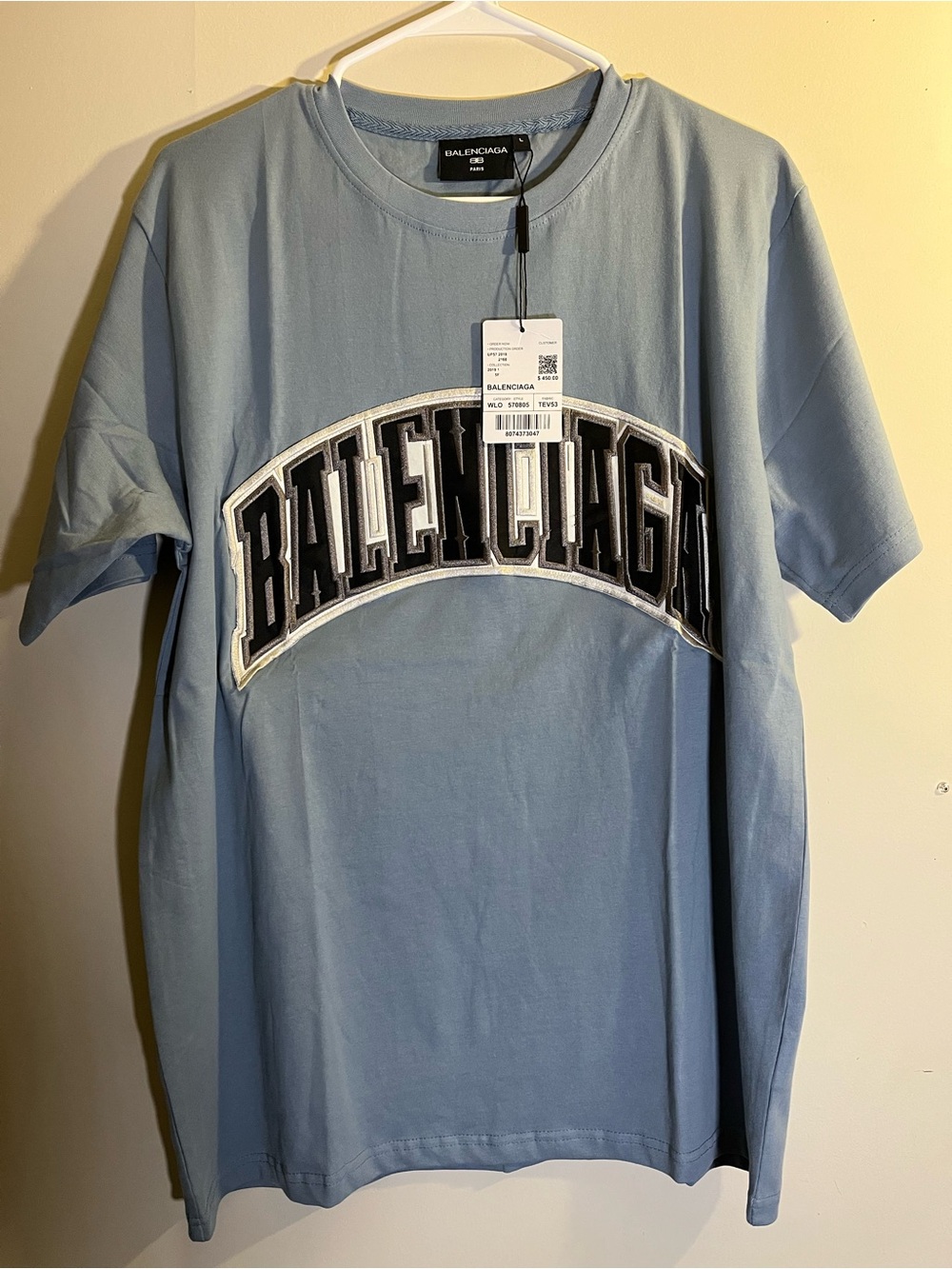 Balenciaga Men's Pale Blue Arch Logo T-Shirt